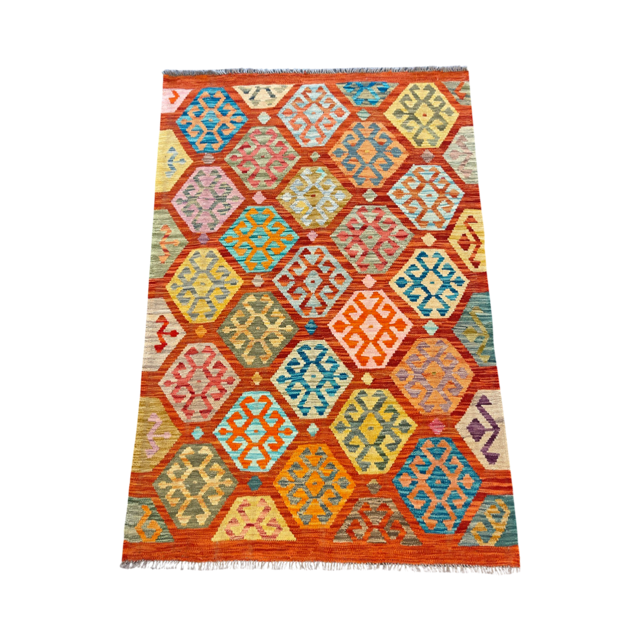 Tapis kilim en laine multicolore - Brocante Le local à trouvailles Tapis kilim en laine multicolore - Brocante Le local à trouvailles