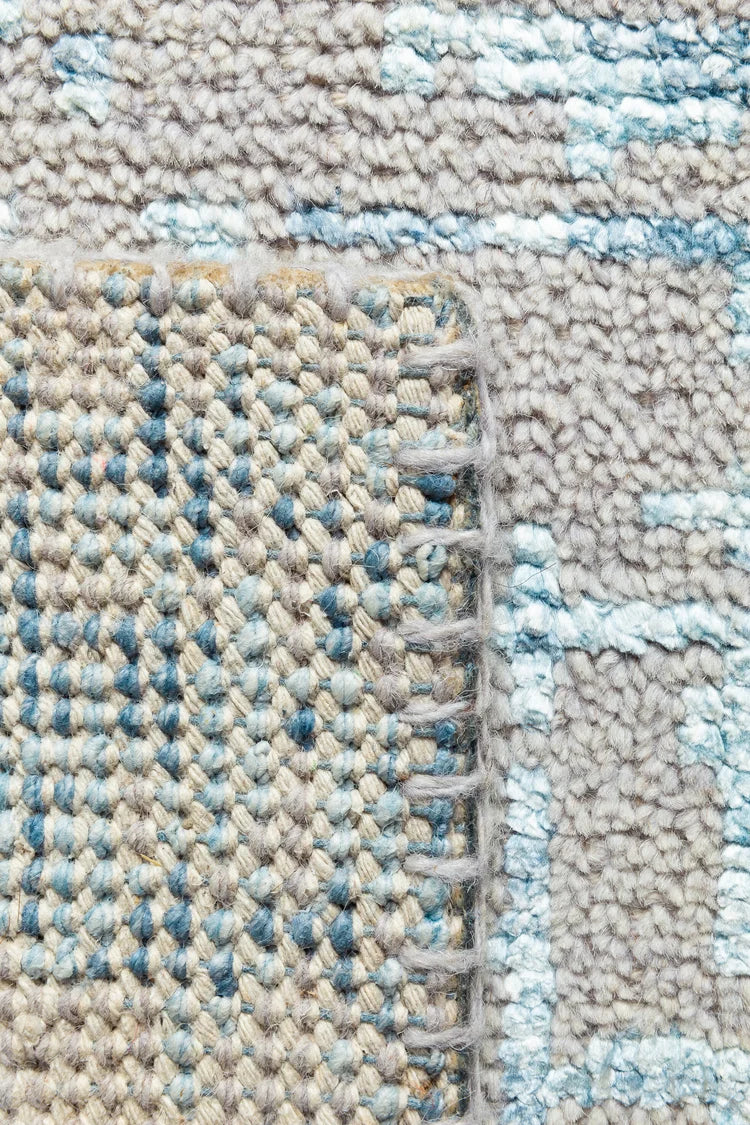 Handgeknoopt tapijt wol viscose ICE BLUE