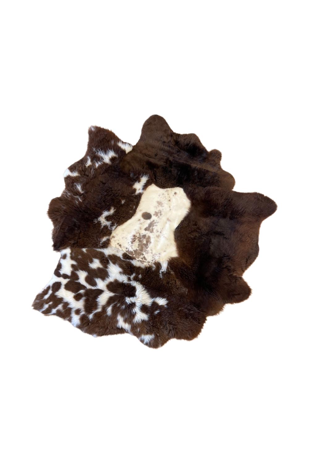 Patchwork sheepskins brown white