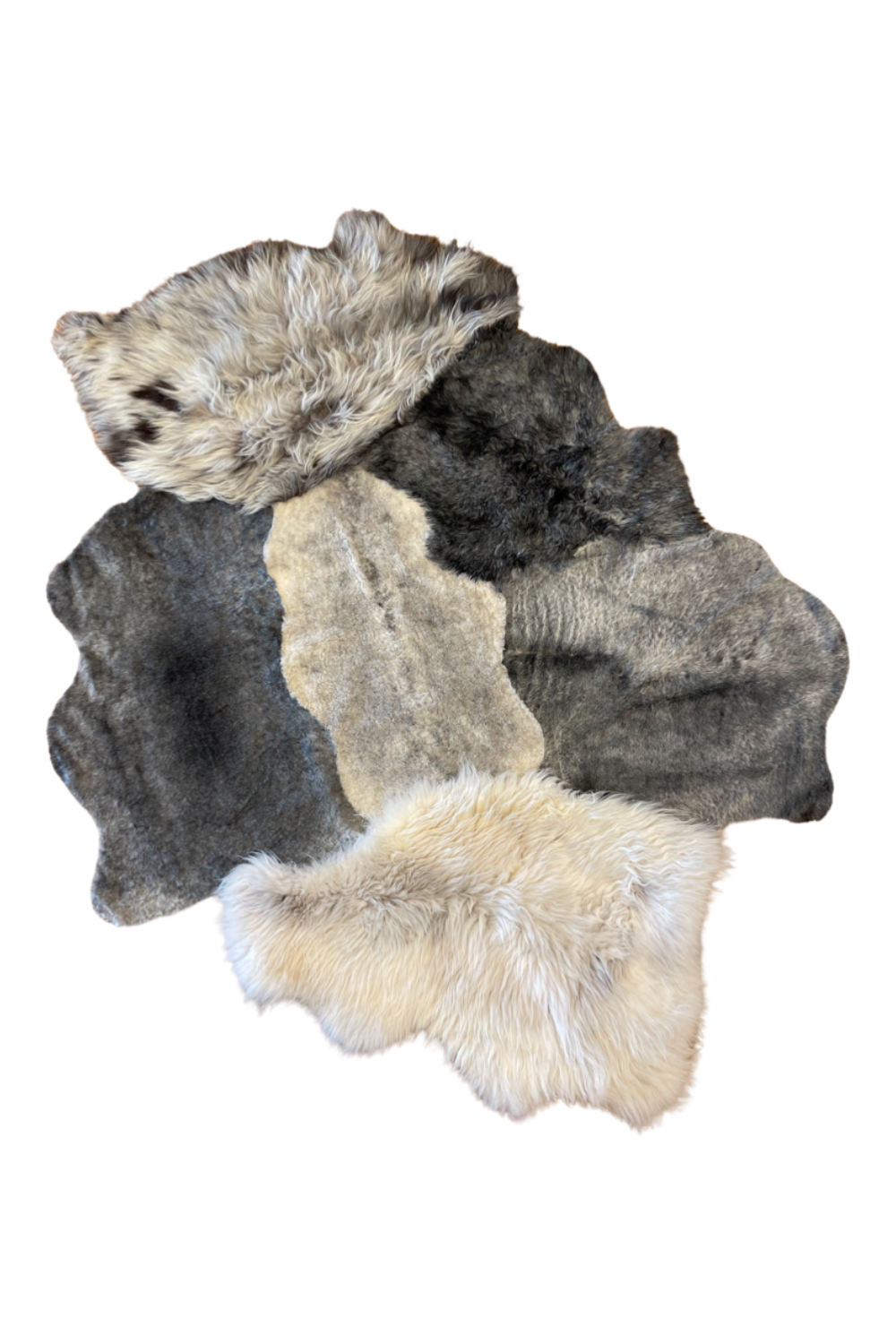 Patchwork sheepskins white gray