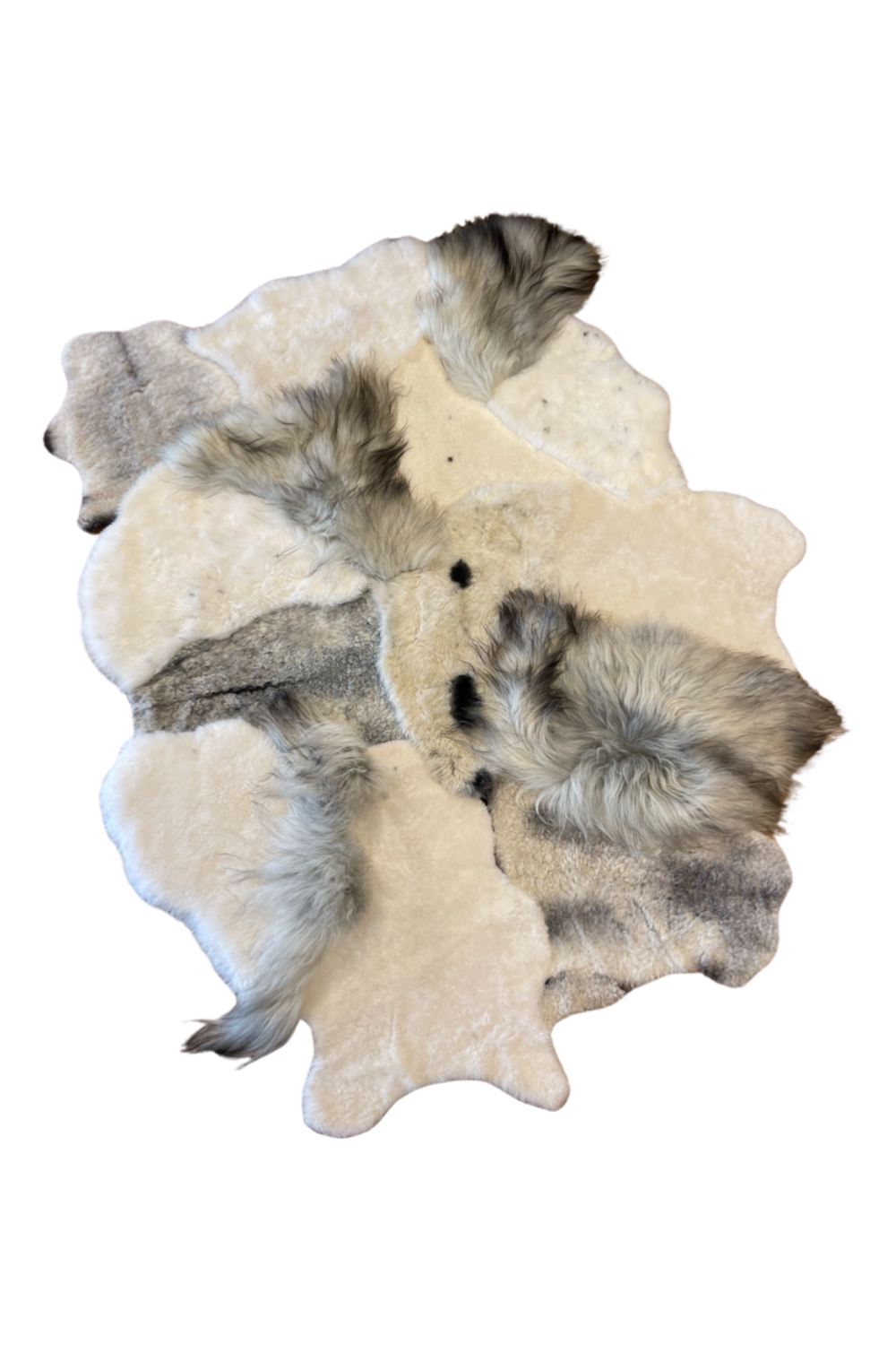 Patchwork sheepskins white gray