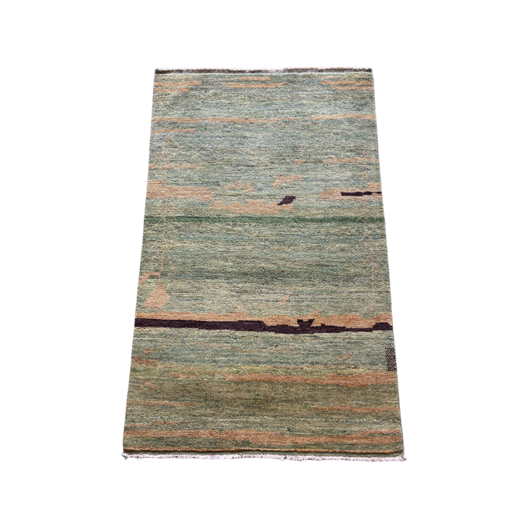 Handgeknoopt tapijt Chobi green