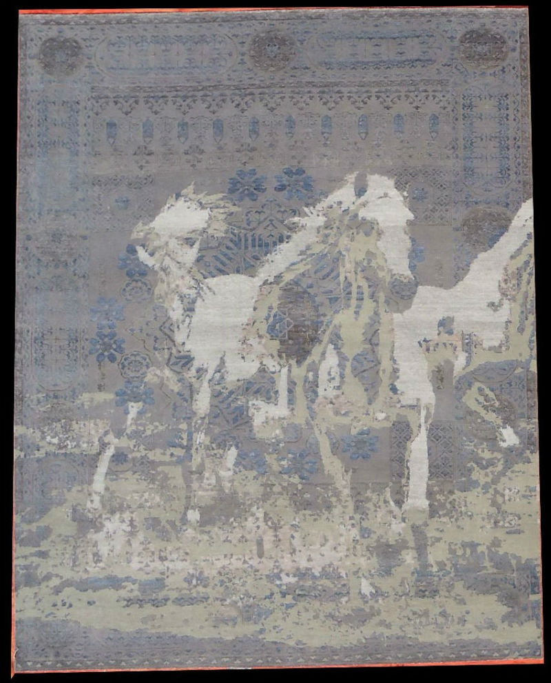 Hand-knotted carpet Horses