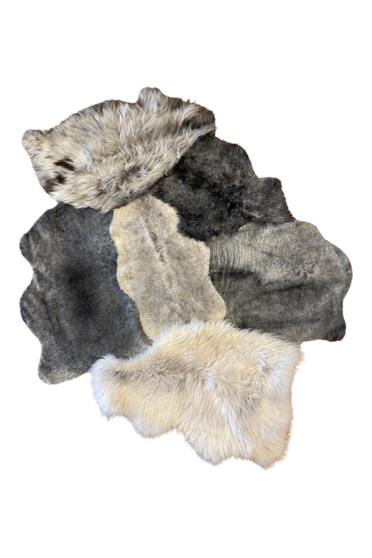 Patchwork sheepskins white gray